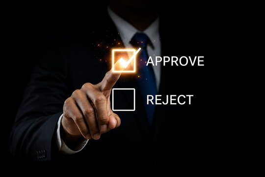 Business person selecting approve over reject on digital interface