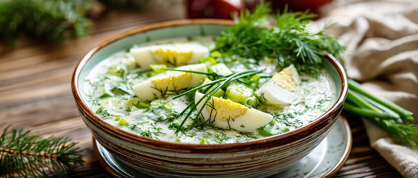 Traditional Polish Chłodnik Cucumber Soup with Egg &ndash; AI Generative