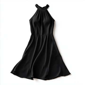 Elegant long black cocktail dress isolated on white background