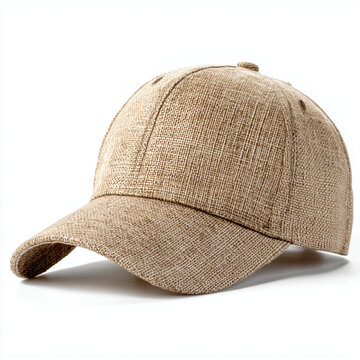 Beige textile baseball cap isolated on white background