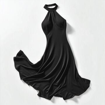 Elegant black women evening gown isolated on white background