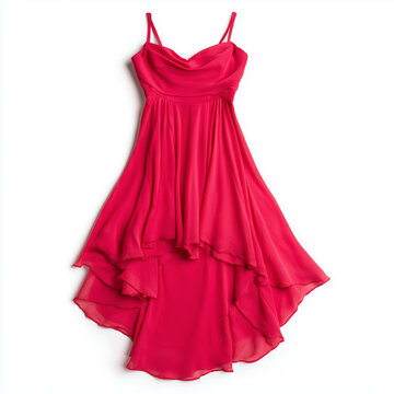 Vibrant red flared summer dress isolated on white background