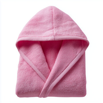 Cute pink plush bathrobe with rabbit ears isolated on white background