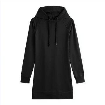 Women black long hoodie dress isolated on white background