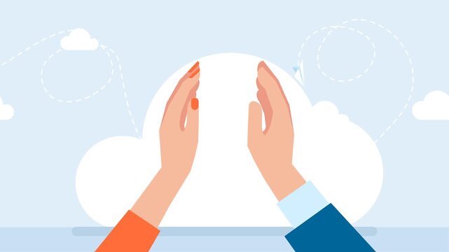 Man and woman partners greeting, hand clap gesture. Support coworker, assistance, partnership, man hand high five with woman hand. People are celebrating success. High me five. 2d flat animation
