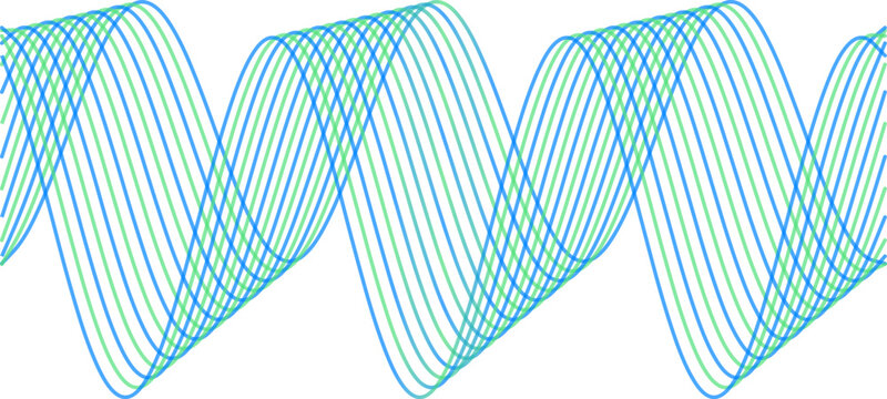 Abstract blue and green sine wave pattern, rhythmic sound wave vector illustration, digital signal frequency background for technology.