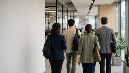 Obraz premium Group of business person walking in modern office hallway