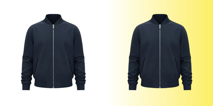 Dark blue mens bomber jacket isolated on transparent background