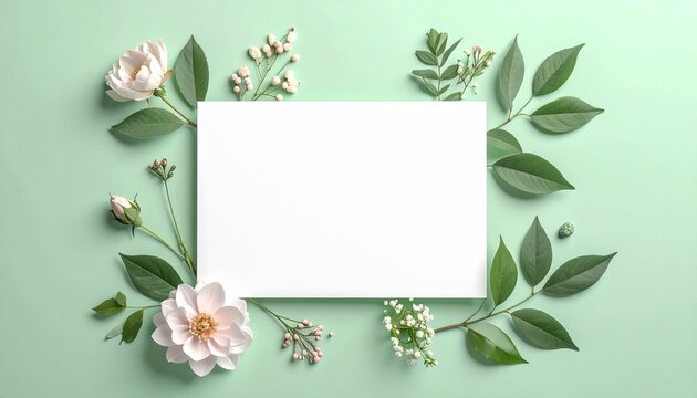 Elegant Botanical Frame with Blank Card Pastel Green