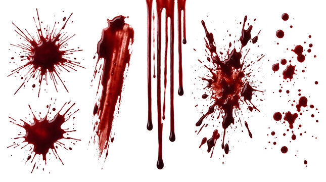Red blood splatter and drip set on a isolated transparent background png