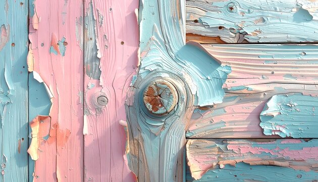 Rustic Weathered Wood Surface with Peeling Pastel Paint