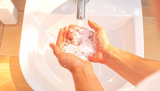 Washing Hands with Soap Bathroom Sink