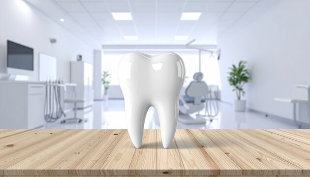 Clean Dental Clinic with Tooth Model and Greenery