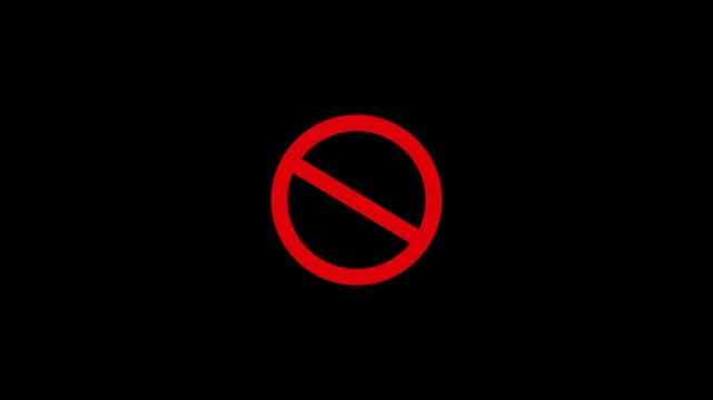 Red No Sign Icon for Prohibited and Forbidden Actions No Entry and Forbidden Sign Icon on Black Background 4k video,