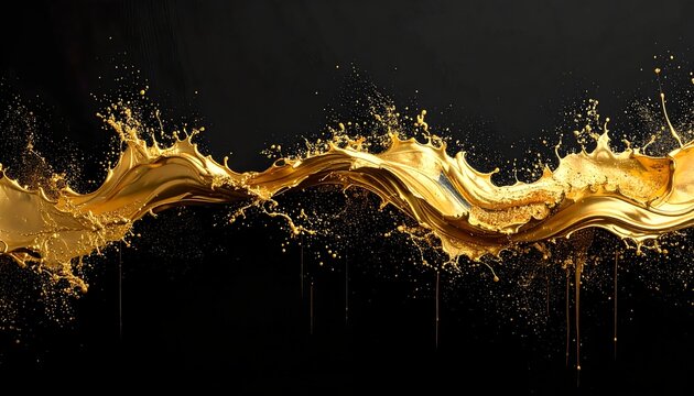 Golden Liquid Splash Against Dark