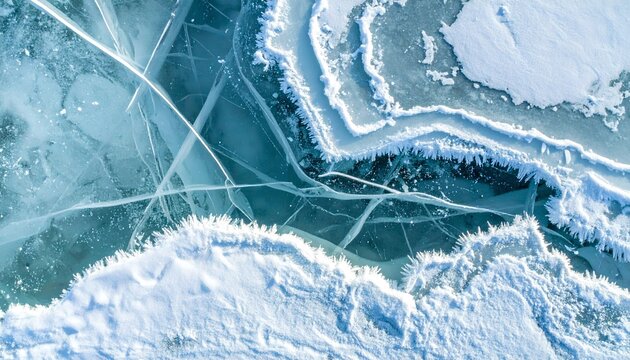 Cracked Ice Surface with Intricate Winter Patterns