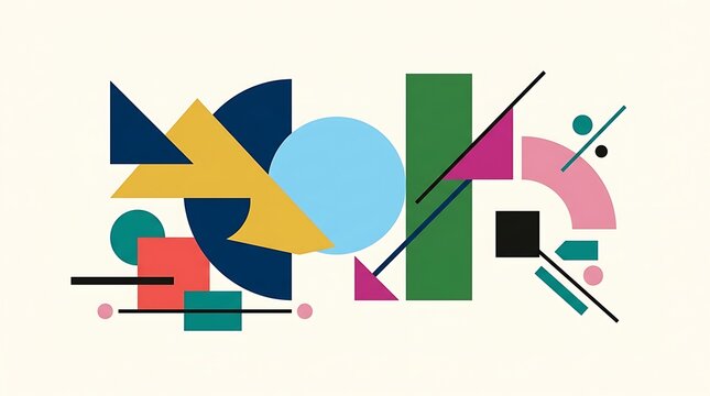 Abstract geometric composition, colorful Bauhaus style shapes, modern minimalist art background for creative design projects