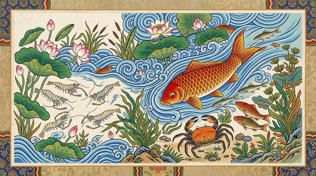 Minhwa fish crab and shrimp, Korean folk abundance art