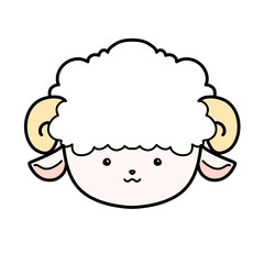 Cute fluffy sheep cartoon face on black background © illustATAM
