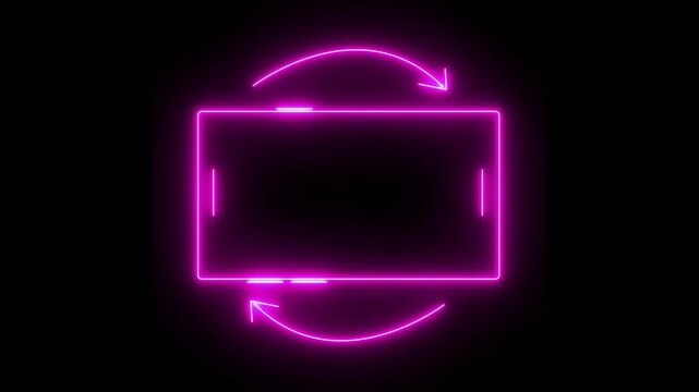 Animation of rotate your phone. Turn your Smart phone rotate device screen, Phone flip sign, Phone Rotation animation. Device rotation by neon sign, Turn the phone horizontally and vertically icon. 
