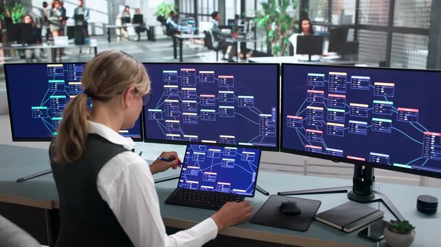 Young Woman Software Developer Uses A Low-code Platform