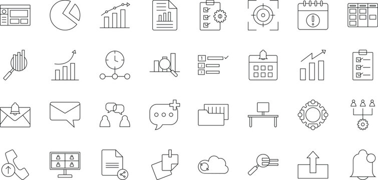 Business and Productivity Line Icons Set for Management, Analytics and Office UI