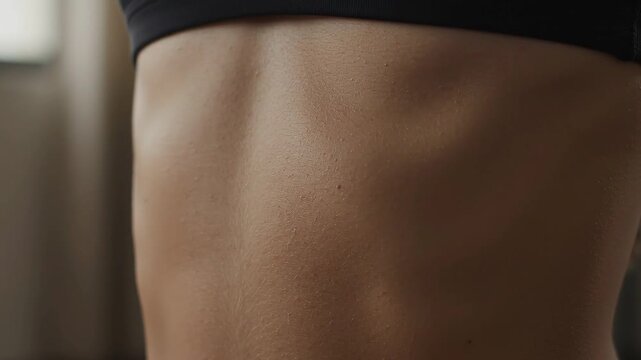 Close Up of Woman Back and Ribcage Muscle Flexing During Deep Yogic Breathing