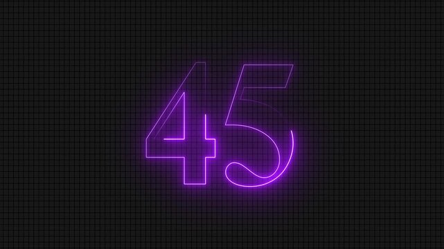 Neon glowing number 45 on dark grid background