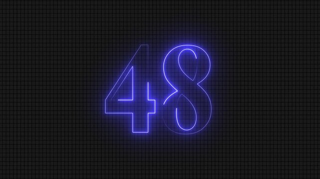 Neon blue digital numbers forty-eight on grid