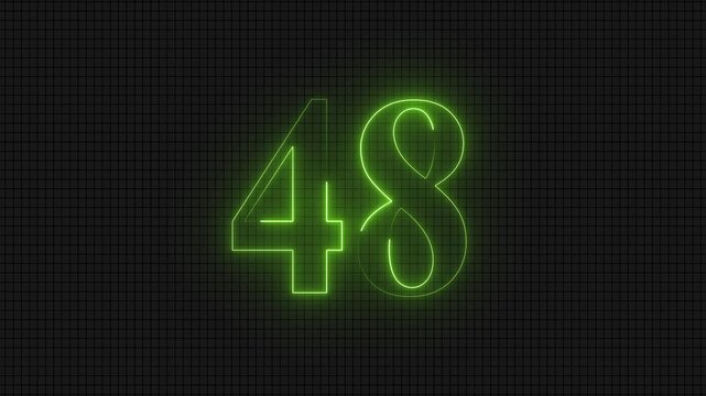 Glowing neon numbers four and eight on grid background