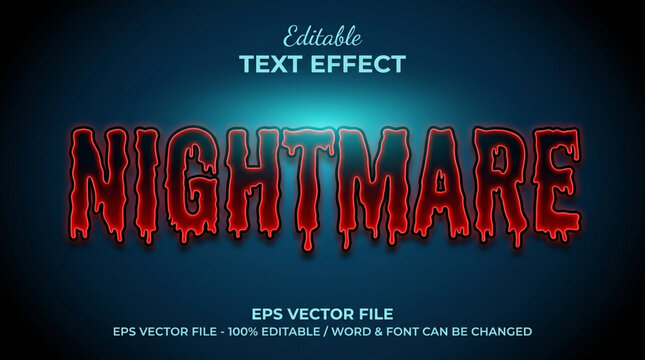 Nightmare horror bloody red typography editable text effect vector