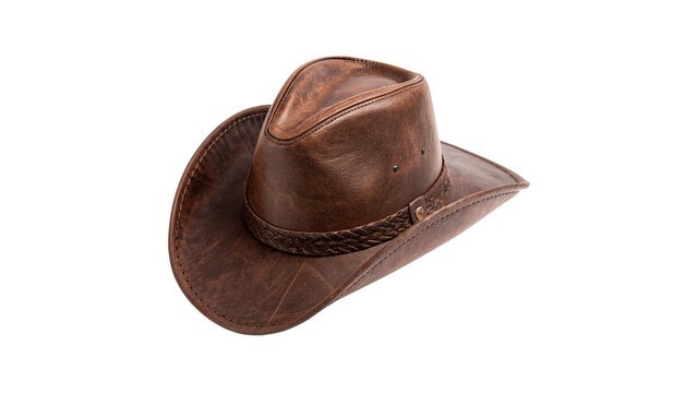Classic brown leather western cowboy hat apparel accessory isolated on transparent background