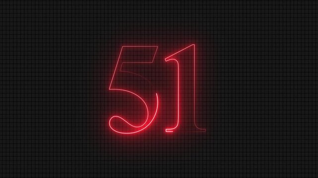 Neon glowing red number fifty one
