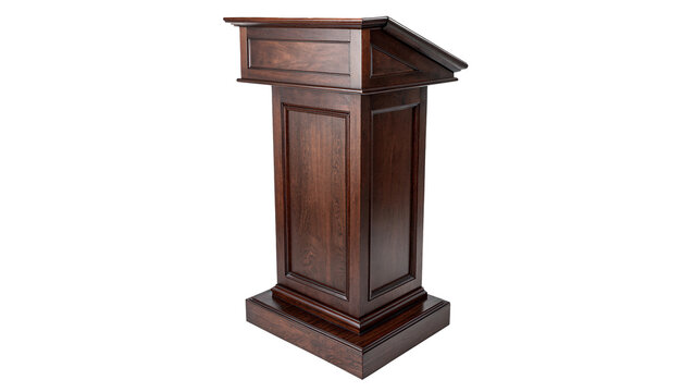 Classic dark brown wooden speech podium tribune lectern isolated on transparent background