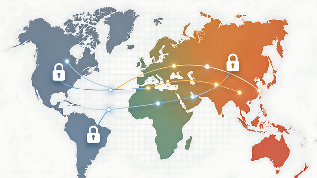 World map with locked regions highlighting restricted countries and areas