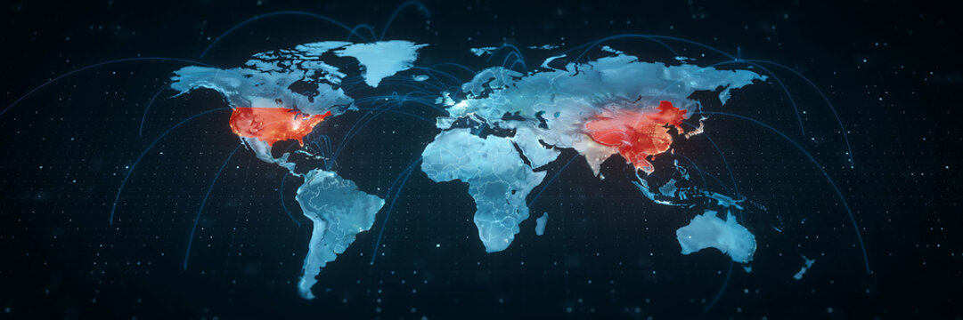 Earth map with glowing night lights showing population density and urban areas from space