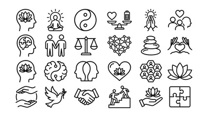 Fototapeta premium Collection of diverse icons representing health wellness and human connection concepts
