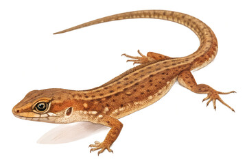 Fototapeta premium Brown spotted lizard with long tail showing detailed skin texture standing alone on transparent background