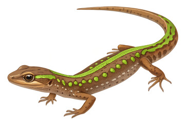 Naklejka premium Detailed illustration of brown lizard with vibrant green markings isolated as clip art on transparent background