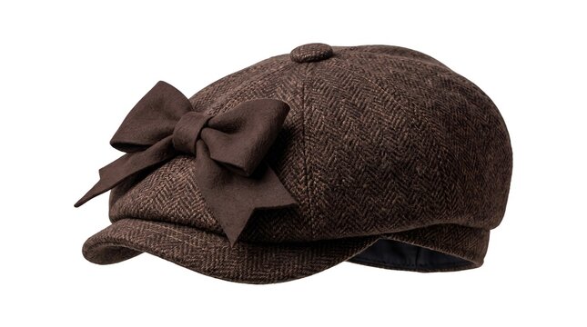 Brown tweed newsboy cap with bow decoration brown hat flat cap womens hat