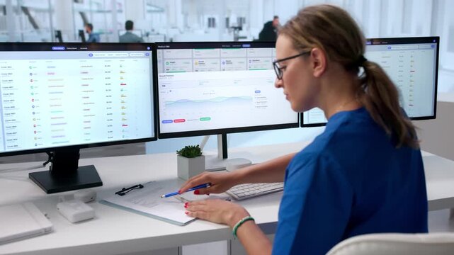 Healthcare Manager Carefully Enters Patient Data