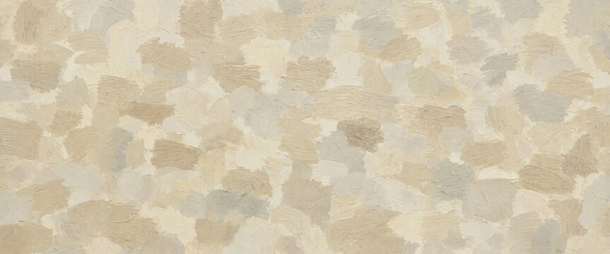 Abstract artistic background featuring soft beige and cream colored oil paint brush strokes creating a textured impressionist style artistic pattern design