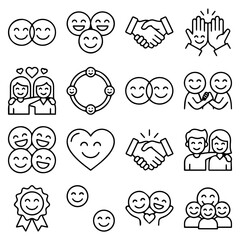 Fototapeta premium A set of minimalist line art icons depicting friendship and partnership