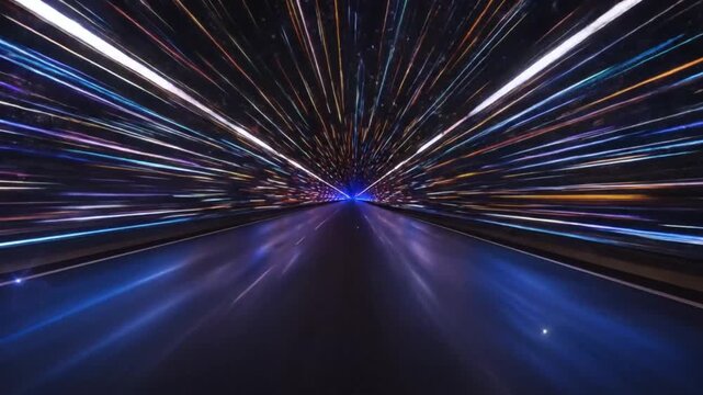Speeding through a tunnel with streaking lights and motion blur effect