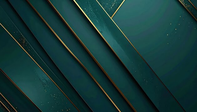 Luxury emerald green background with diagonal gold lines and texture