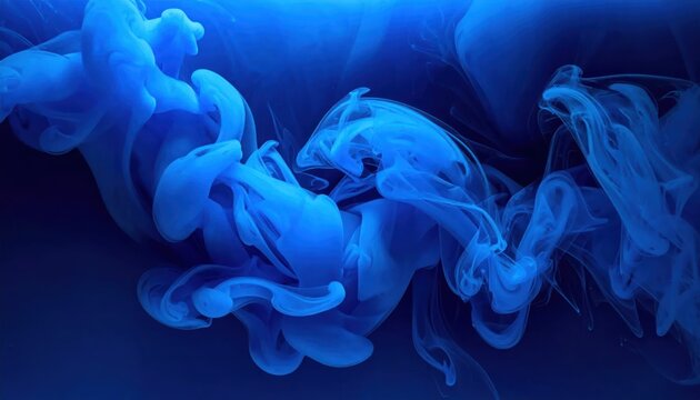 Abstract blue ink swirls in dark deep water