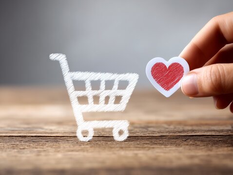 ハートを選んでカートに入れる行動が示す購買意欲と顧客満足を表現したイメージ写真