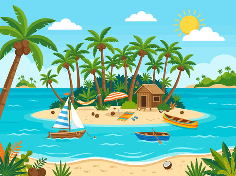 Tropical Island Beach Scene.