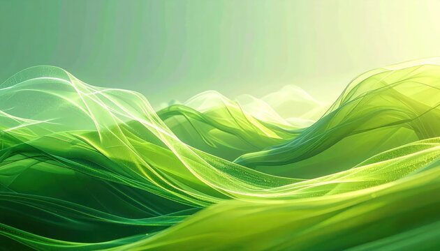 Abstract green flowing waves on a soft bright background