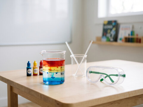Hands-free STEM learning setup featuring safe science materials in a bright educational environment